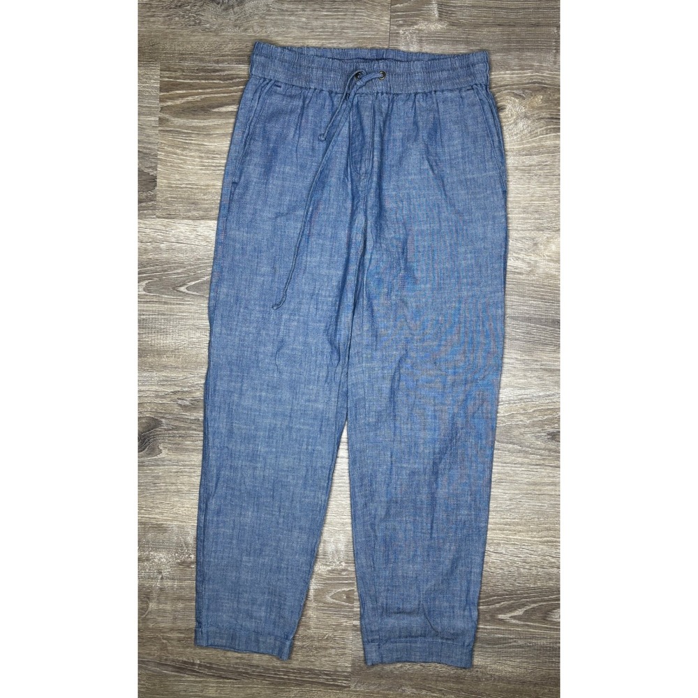 J.Crew Blue Cotton Chambray Drawstring Elastic Waist Tapered Pants Size 00